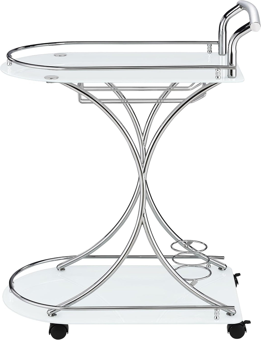Coaster Home Furnishings Elfman 2-Tier Glass Shelf Metal Bar Cart White and Chrome 910002