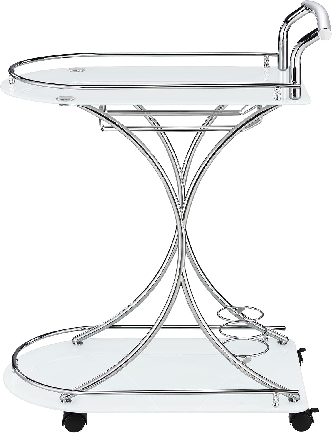 Coaster Home Furnishings Elfman 2-Tier Glass Shelf Metal Bar Cart White and Chrome 910002