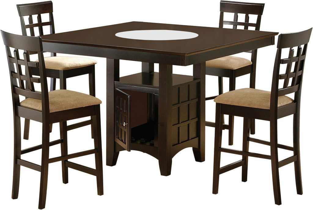 Coaster Home Furnishings - Gabriel - 5-Piece Counter Height Dining Set - Square Wood Table with Storage & 4 Upholstered Lattice-Back Chairs - Dining Room & Kitchen - Cappuccino - 100438-S5