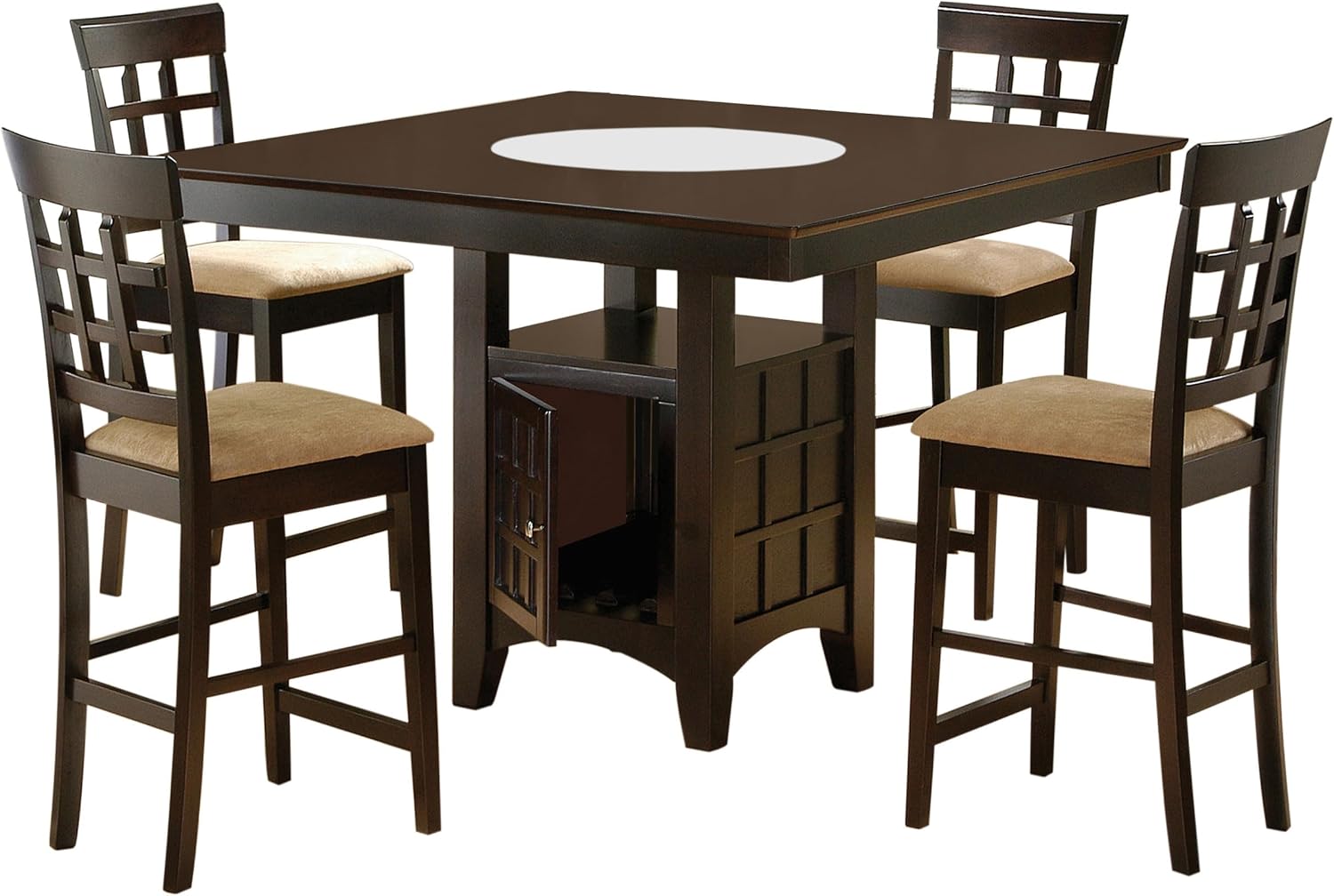 Coaster Home Furnishings - Gabriel - 5-Piece Counter Height Dining Set - Square Wood Table with Storage & 4 Upholstered Lattice-Back Chairs - Dining Room & Kitchen - Cappuccino - 100438-S5