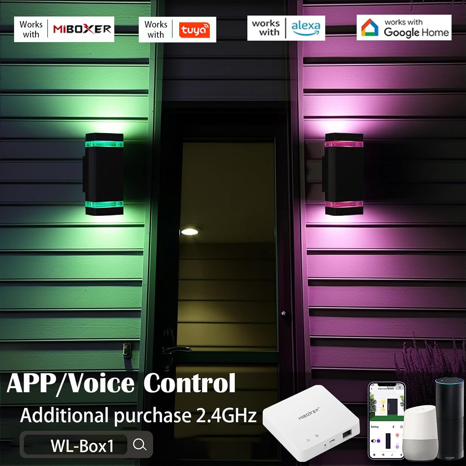 iYogaled Smart Wall Light, RGB Outdoor Light Fixture with Mi.Light Remote Control, Warm White and RGB-CCT 1000lm Color Changing Outdoor Wall Lights with Smart Light Bulb GU10 (2 Pack)