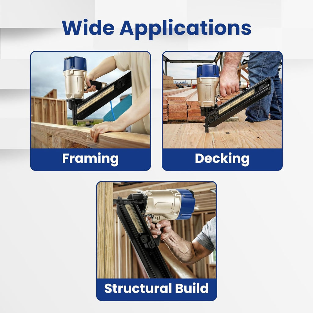 3-1/2 Inch Framing Nails – .131 Smooth Shank Paper Strip Collated, Clipped Head Nails for 30–34° Framing Nail Gun, Bright Coated, 2,500 Count