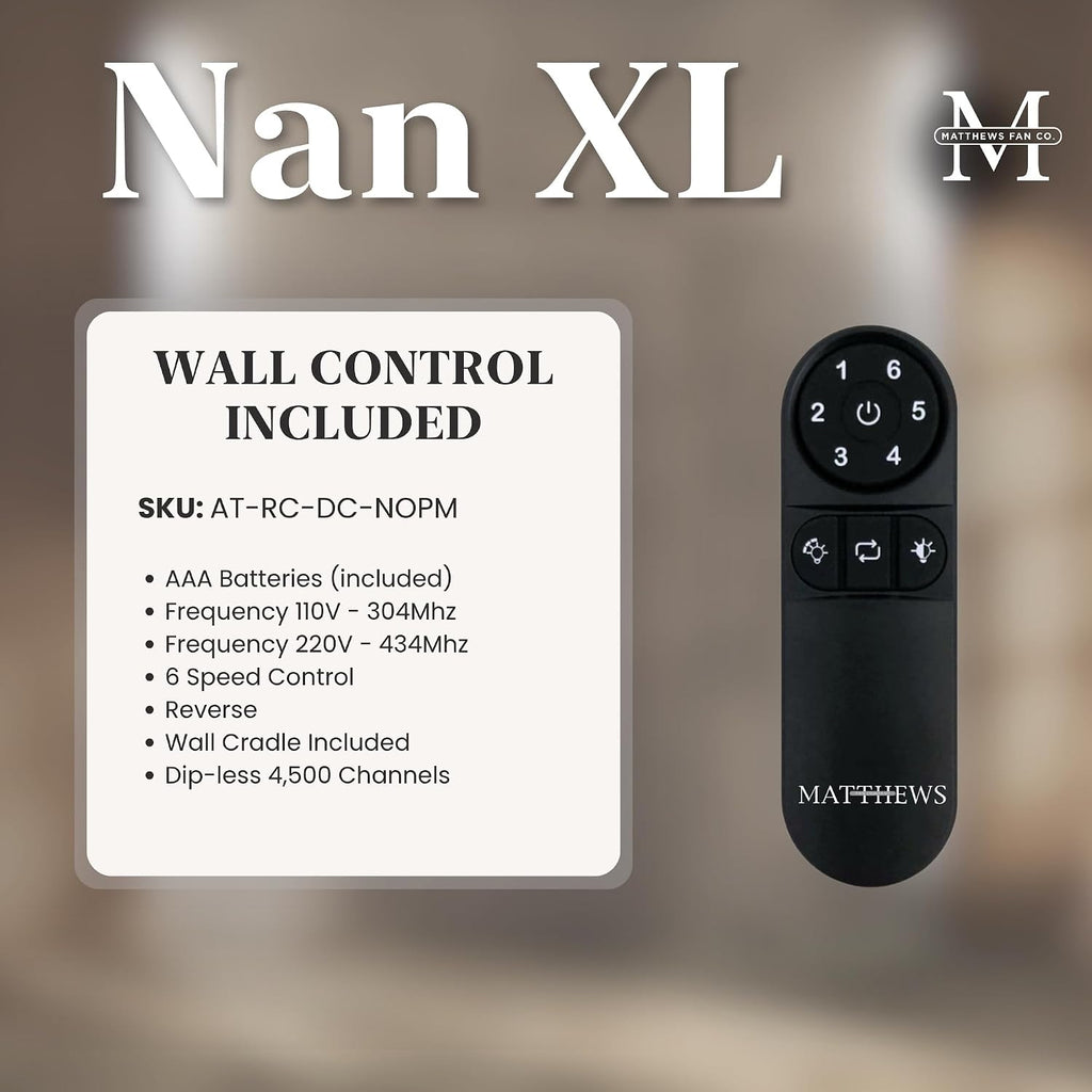 Matthews NKXL-BK-LM-72 Nan XL Damp Rated 72' Ceiling Fan with Remote and Wall Control, 3 Solid Wood Blades, Silent DC Motor, Matte Black with Light Maple Tone