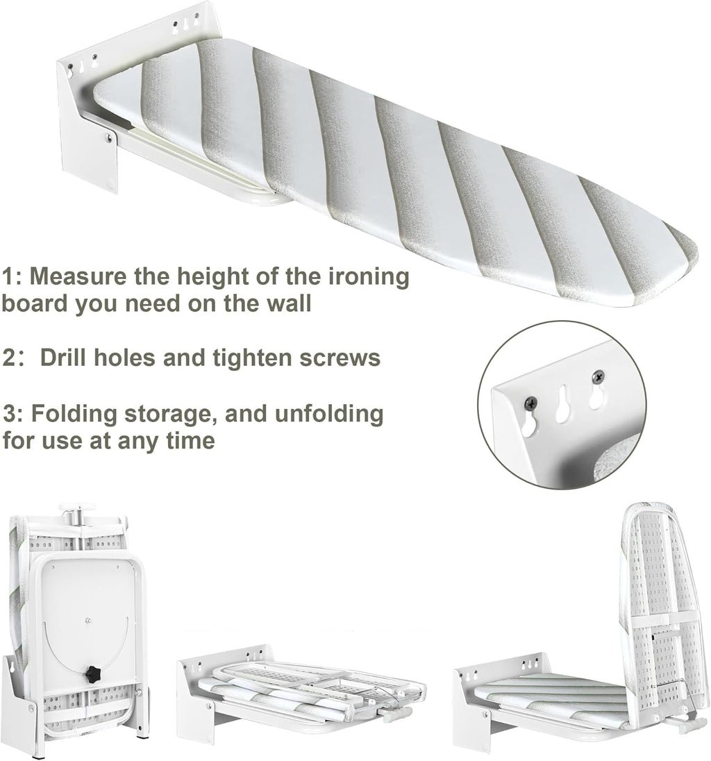 uyoyous Wall Mounted Ironing Board 37.4x11.8 inch Compact Folding Iron Board Wall Mount Space-Saving 180° Swivel Ironing Boards with Heat Resistant Cover for Home Laundry Room, Small Spaces