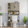 Vabches Over The Toilet Storage Cabinet, Farmhouse Storage Cabinet Over Toilet with 2 Barn Door & Toilet Paper Holder Stand, Home Space-Saving Rack, for Bathroom, Restroom (Grey).