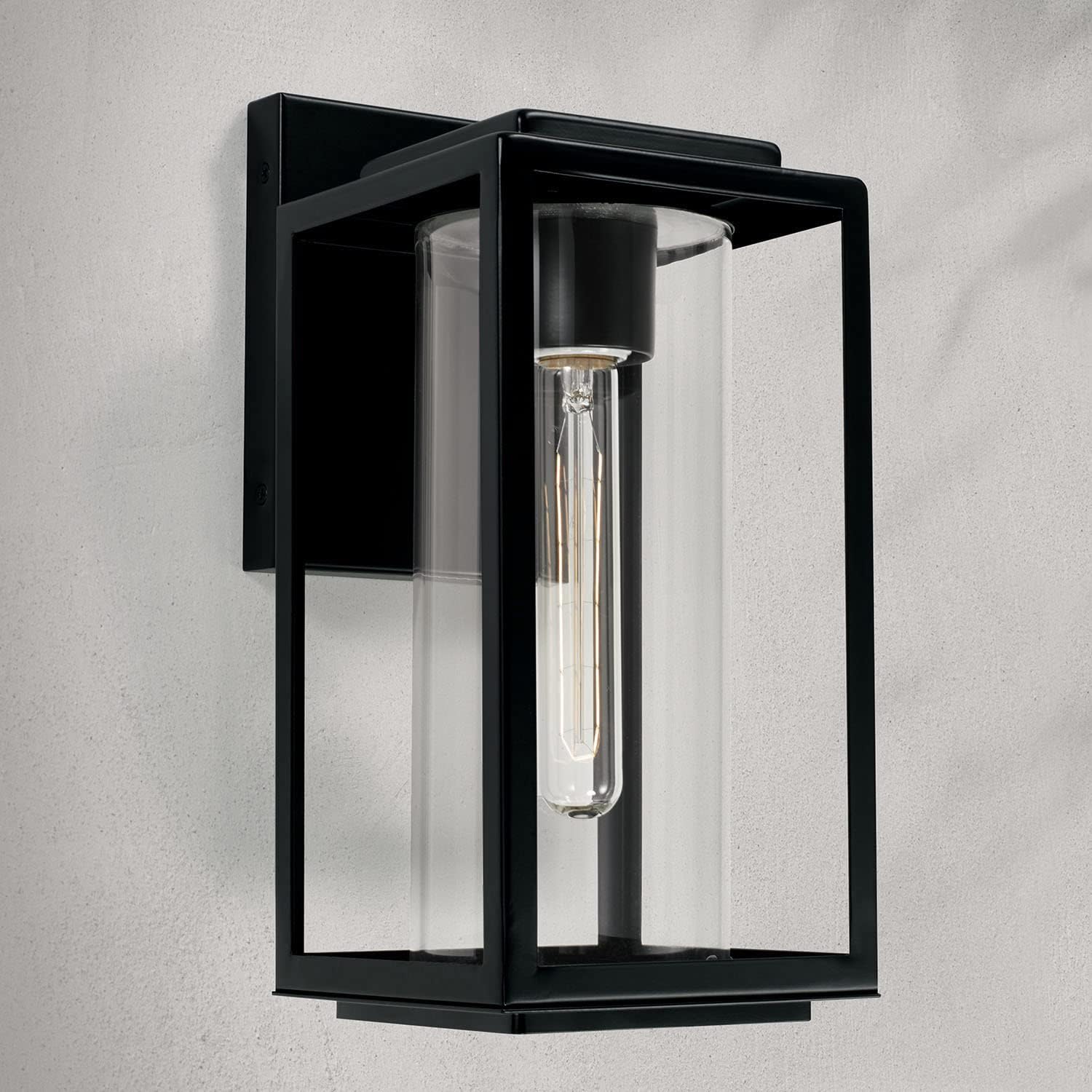 Austin Allen AA1018MB Kessler Modern Clear Glass Outdoor Wall Sconce, 1-Light 100 Watt, 13' H x 6' W, Matte Black