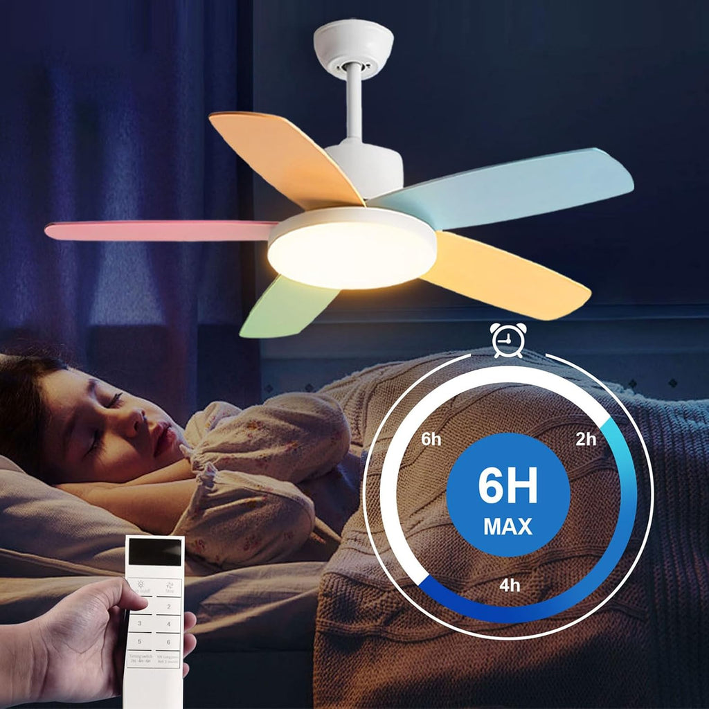 Kids Quiet Ceiling Fan with Light 42in Colorful Remote Fan Ceiling with Light Girls Boys Room Bedroom ETL Listed Ceiling Fans 6 Gear Wind Speeds 60W LED Ceiling Fan Lighting for Living Room