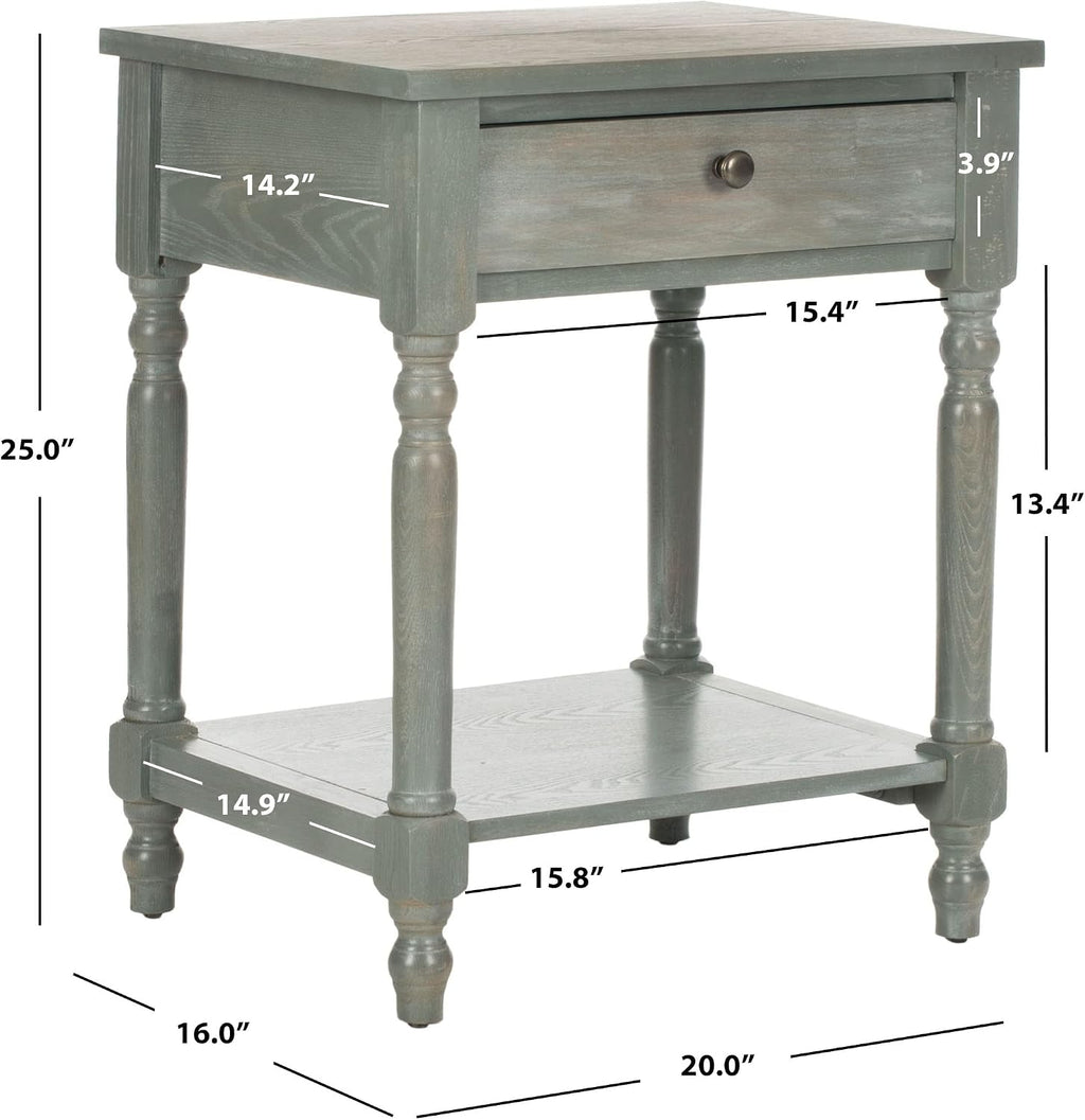 SAFAVIEH Home Collection – Tami Ash Grey Nightstand with Drawer & Shelf, Vintage Farmhouse Accent Table, Turned Leg Design (AMH6604B)