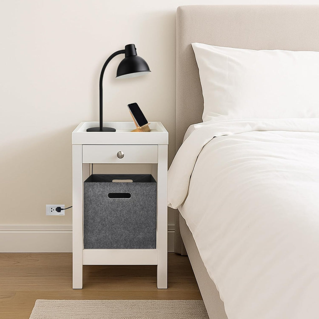 Casual Home Solid Wood Bath Tray Side Table with Drawer, White