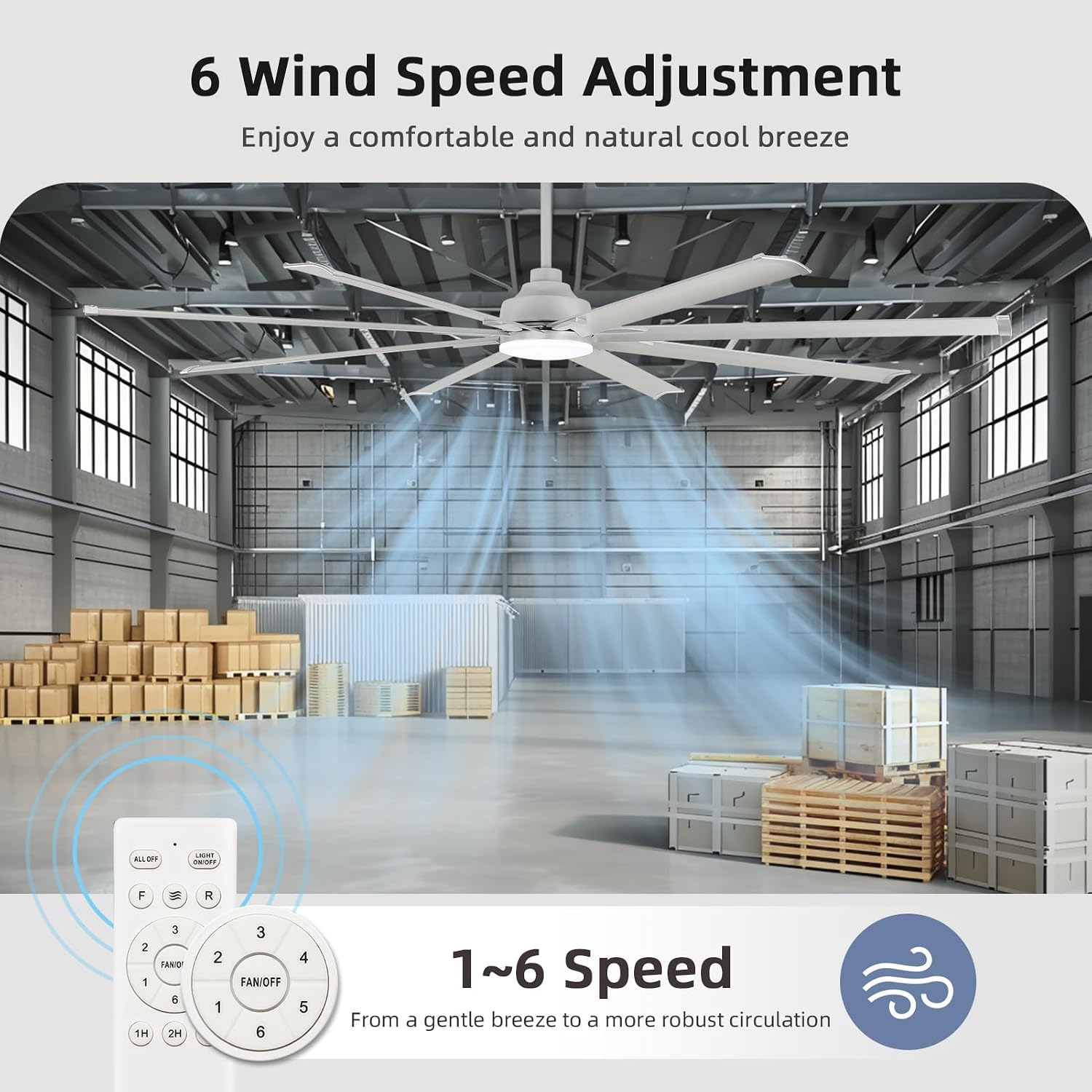 YYEHON 96 Inch Ceiling Fan with Light and Remote Control，Industrial Large Ceiling Fans with 8 Aluminum Blades, Silver，3CCT,Commercial Ceiling Fan for Porch/Garage/Shop