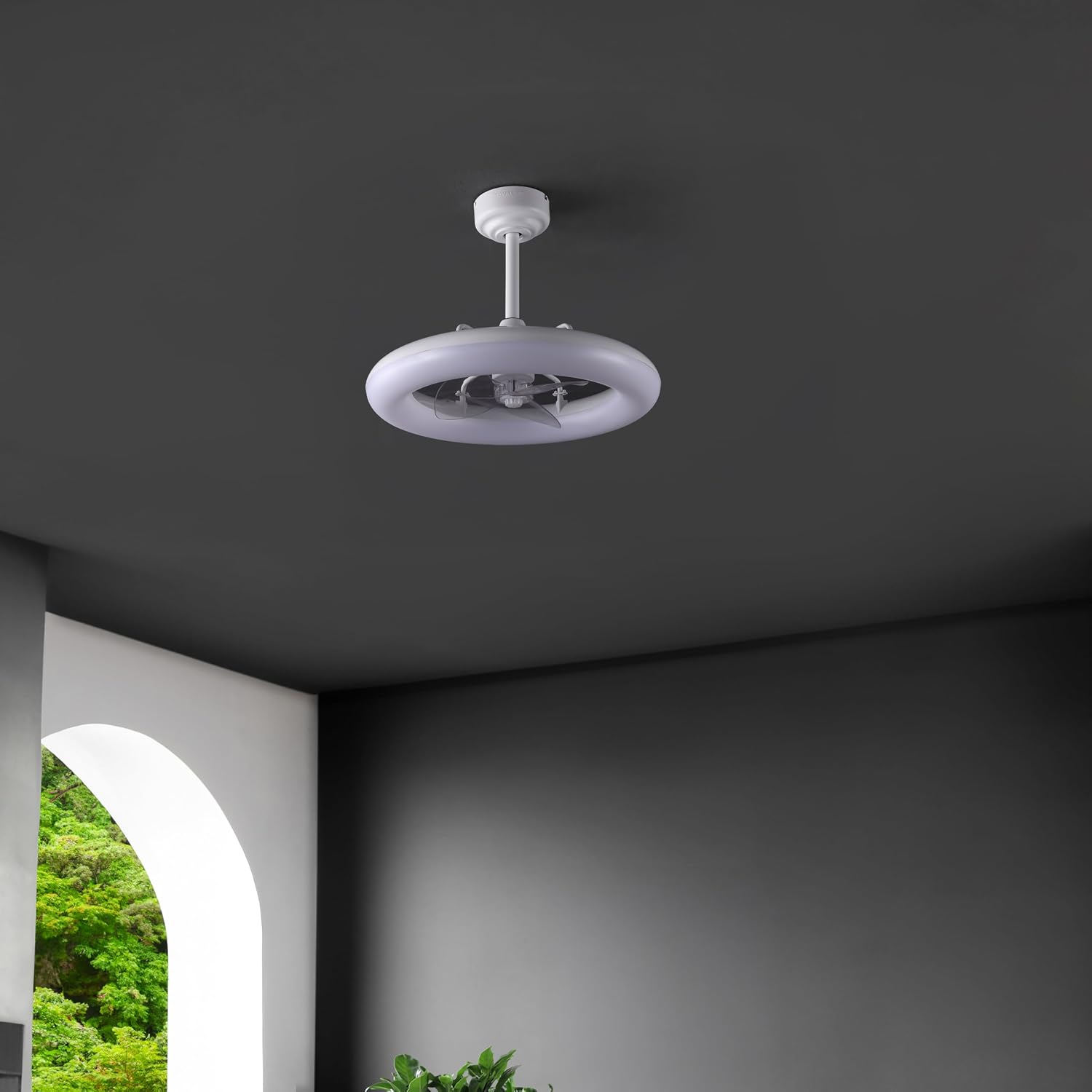 OVAL AIR AIR8001C Piero 21.5' Contemporary Minimalist 6-Speed Metal Mobile-App/Remote-Controlled Dimmable Smart Integrated LED Ceiling Fan Bedroom, Living Room, Dining Room, Frost White