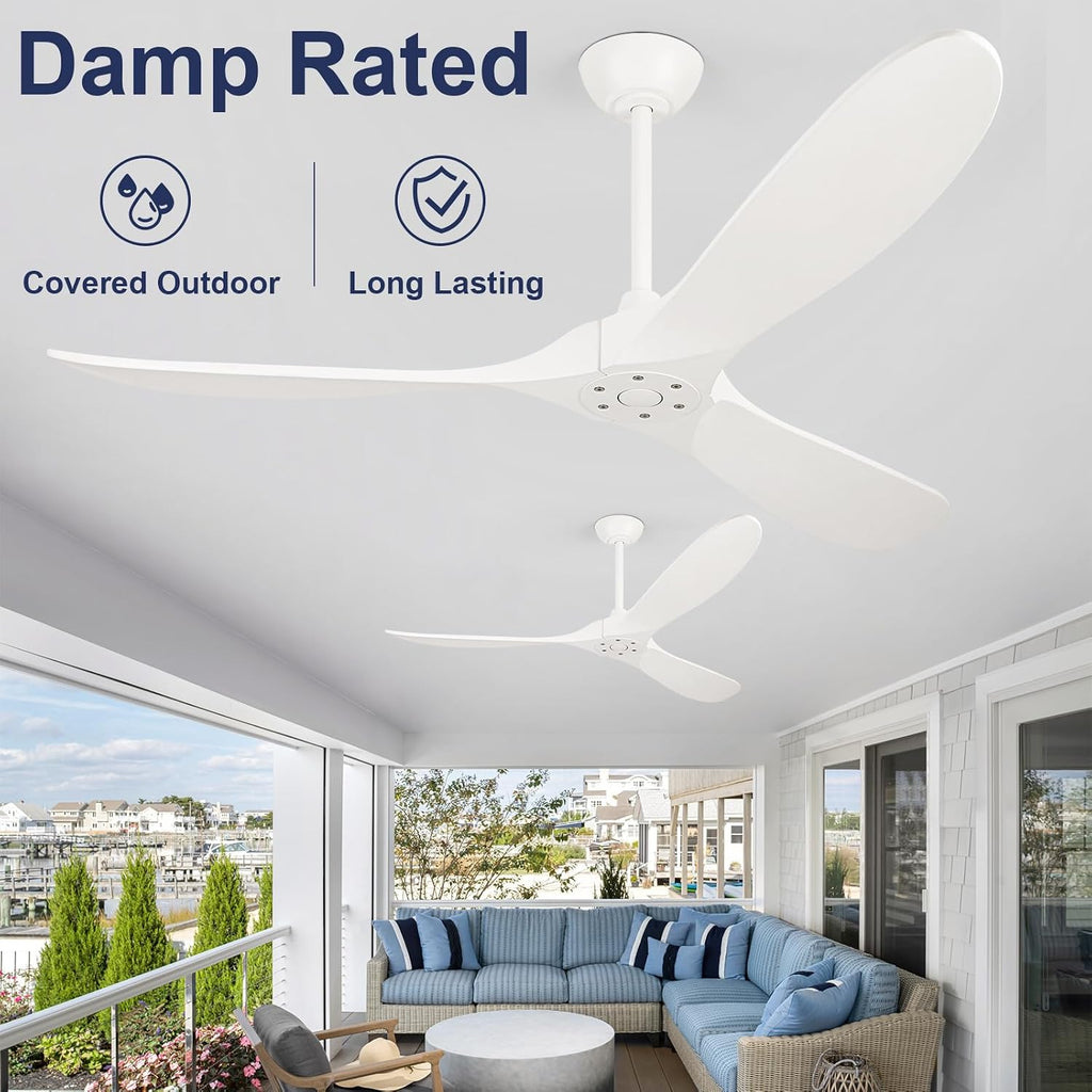 52' Ceiling Fans without Lights, Ceiling Fan no Light with 3 Blades, Solid Wood Ceiling Fan with Remote Control and DC Motor, Indoor Outdoor Ceiling Fans for Patios-White