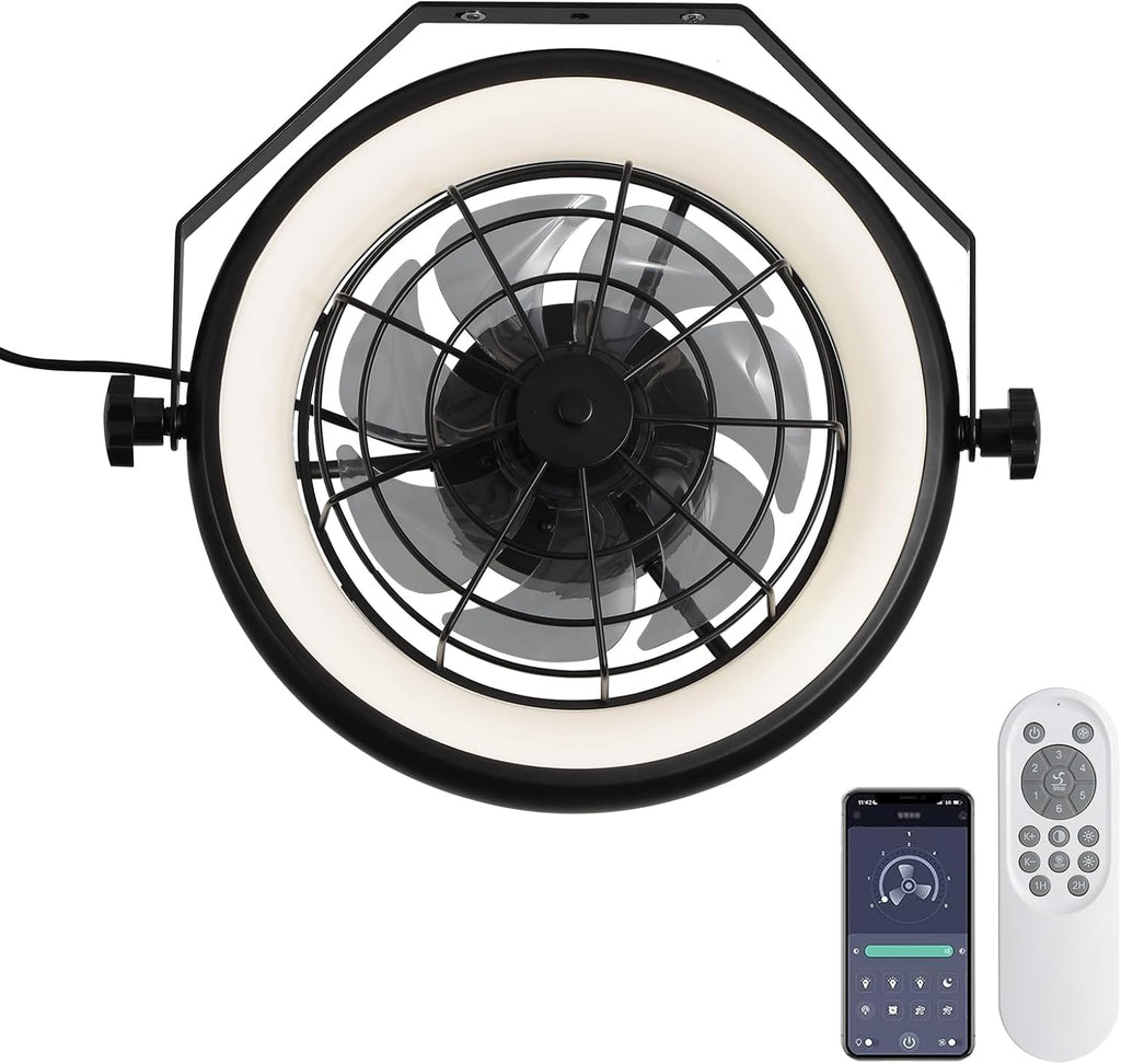 16' Wall Mounted Fan Indoor, Quiet 6 Speed Wall Mount Fan with Remote, Light and Timer, 360° Adjustable Tilt Plug in Wall Fan for Garage, Bedroom, Kitchen, Living Room, Greenhouse, Patio