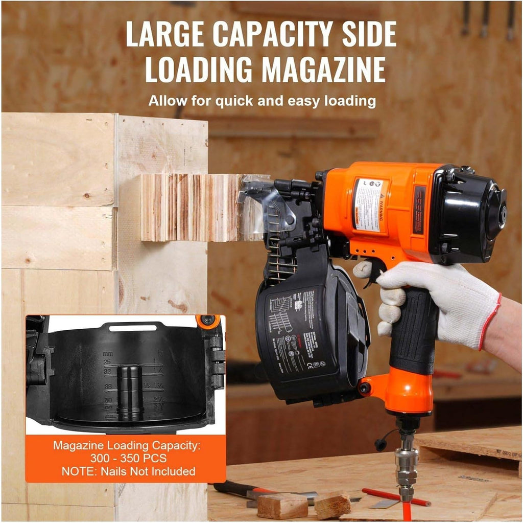 MCN55 Coil Nailer - 15 Degree Pneumatic Nail Gun - 1 to 2-1/4 Inch Coil Siding Nailer - Wood Pallet & Furniture Assembly - High Capacity Magazine