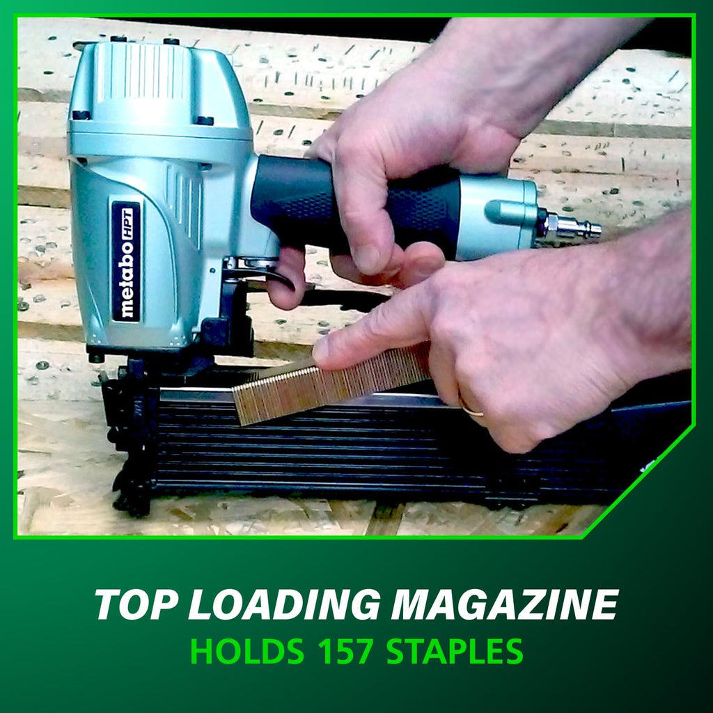 Metabo HPT Wide Crown Stapler, Pro-Preferred Pneumatic Power Nailers, Lathing Tool for Sheathing & Insulation, Quick Response, 16 Gauge, Up to 150 1' Wide Crown Staples, Length 1' to 2', N5024A2