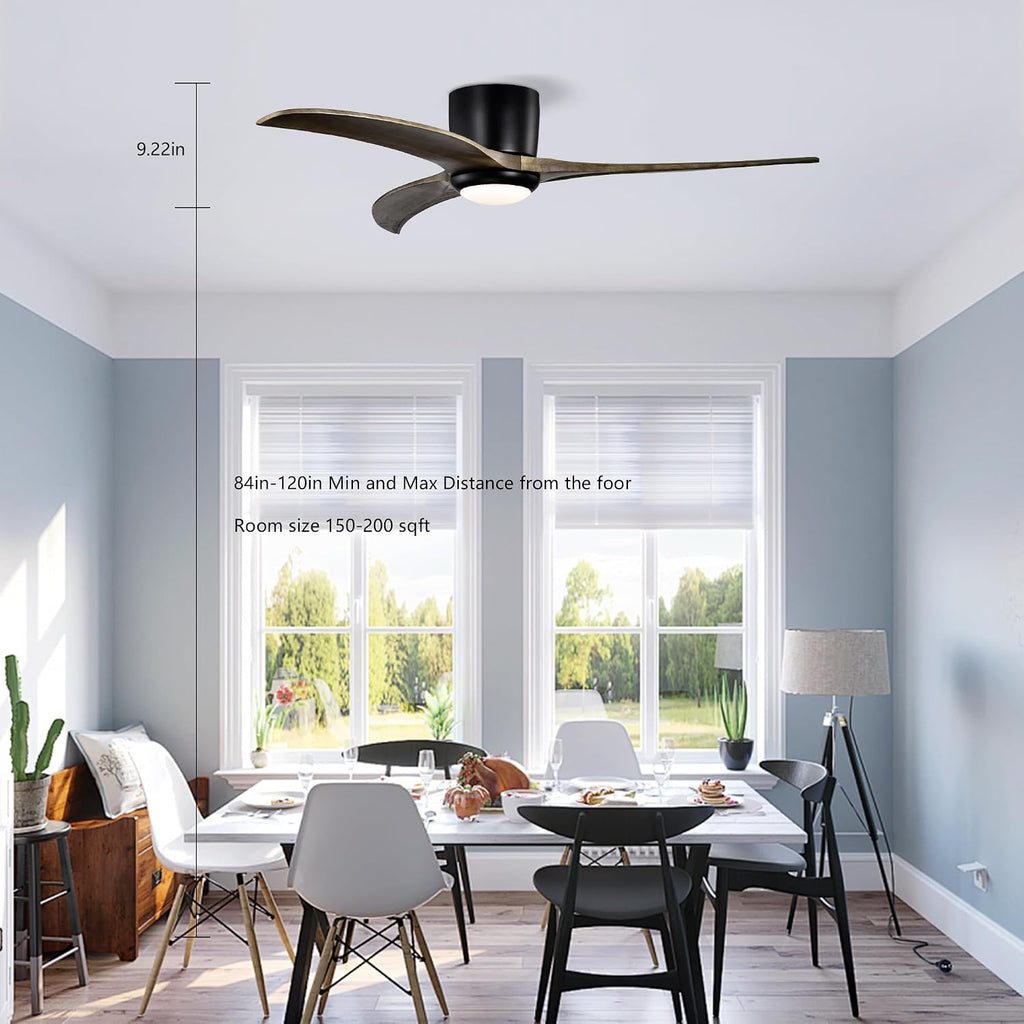 Ceiling Fans with Lights, 52 Inch Solid Wood Blades Ceiling Fan with Light and Remote Control, Noiseless Reversible Motor, 6 Speed, 3 Color Ceiling Fan for Patio Living Room, Bedroom,Indoor(Black)