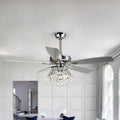 Parrot Uncle Ceiling Fans with Lights and Remote, 52 Inch Crystal Chandelier Lighting Ceiling Fans for Bedroom Living Room, Ventiladores De Techo Modernos, Reversible 5 Blades, Timer, Silver