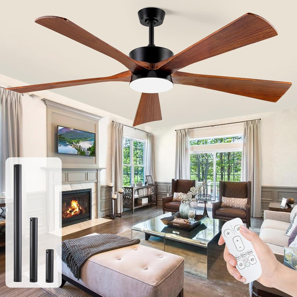 60 Inch Low Profile Ceiling Fan with Light, Modern Farmhouse Outdoor Ceiling Fans for Patio with Remote, Flush Mount Quiet Reversible Ceiling Fan for Bedroom Kitchen Gazebo