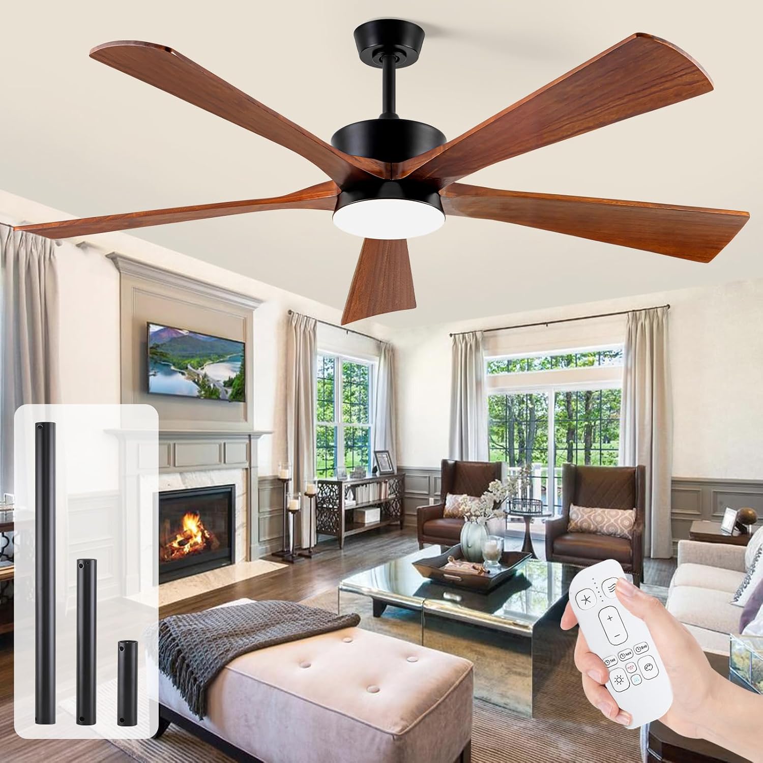 60 Inch Low Profile Ceiling Fan with Light, Modern Farmhouse Outdoor Ceiling Fans for Patio with Remote, Flush Mount Quiet Reversible Ceiling Fan for Bedroom Kitchen Gazebo