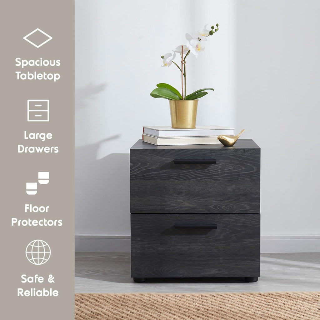 Nestl Night Stand, 2-Drawer Bedside Table for Bedroom Storage, Bedroom Essentials, Wooden Nightstand, Living Room Side Table, Wood End Table, Bedroom Furniture - 2 Piece, Black
