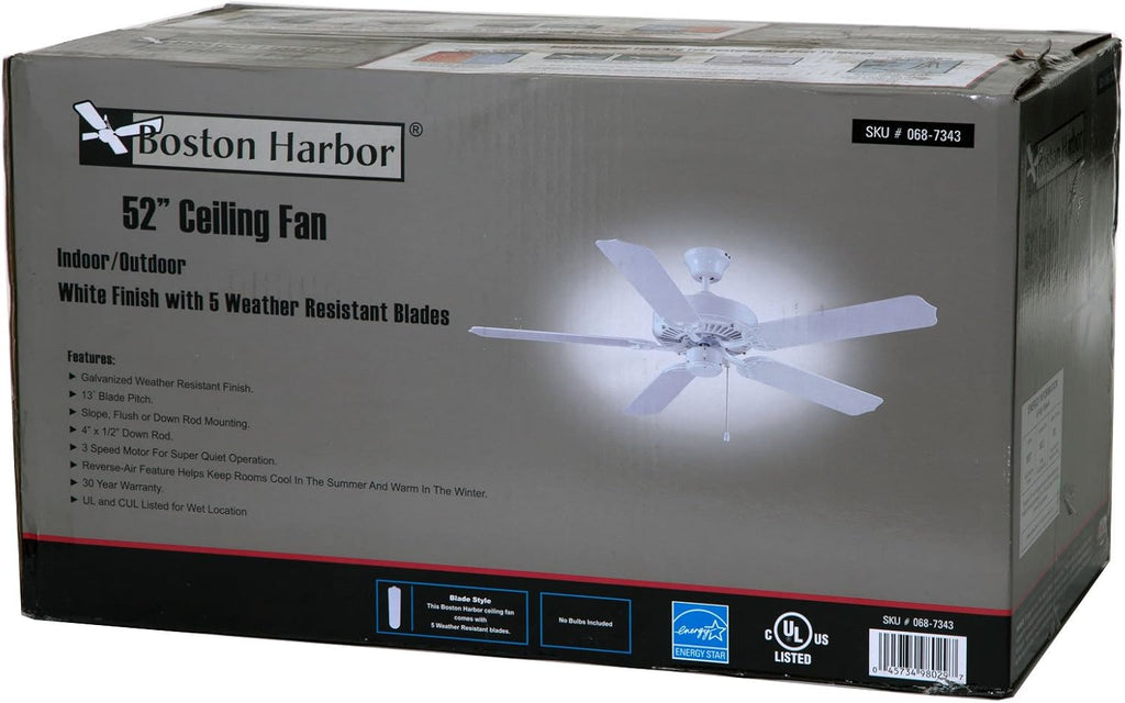 Boston Harbor CF-78092 Outdoor Ceiling Fan, 52', White