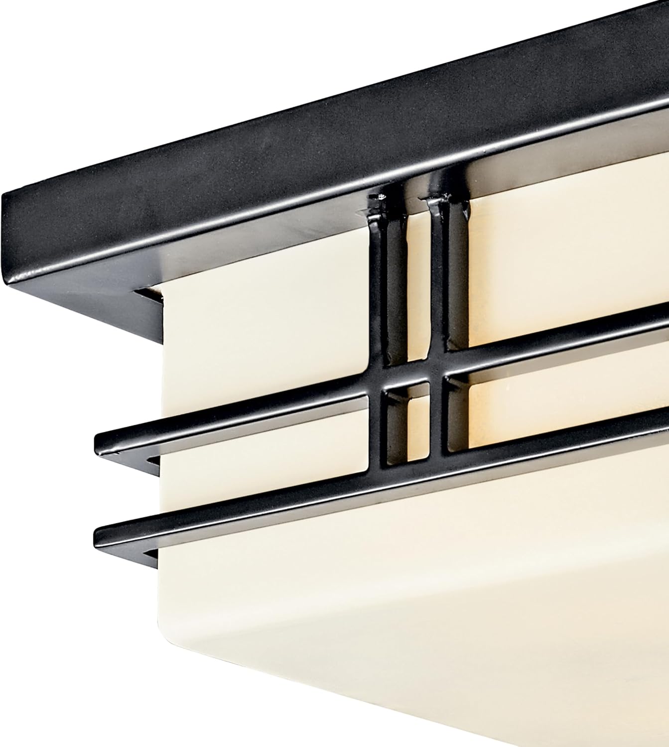 Kichler Tremillo 11.5' Outdoor Semi Flush Light in Black, 2-Light Exterior Ceiling Light with Satin Etched Cased Opal Glass, (11.5' W x 6.5' H), 49206BK