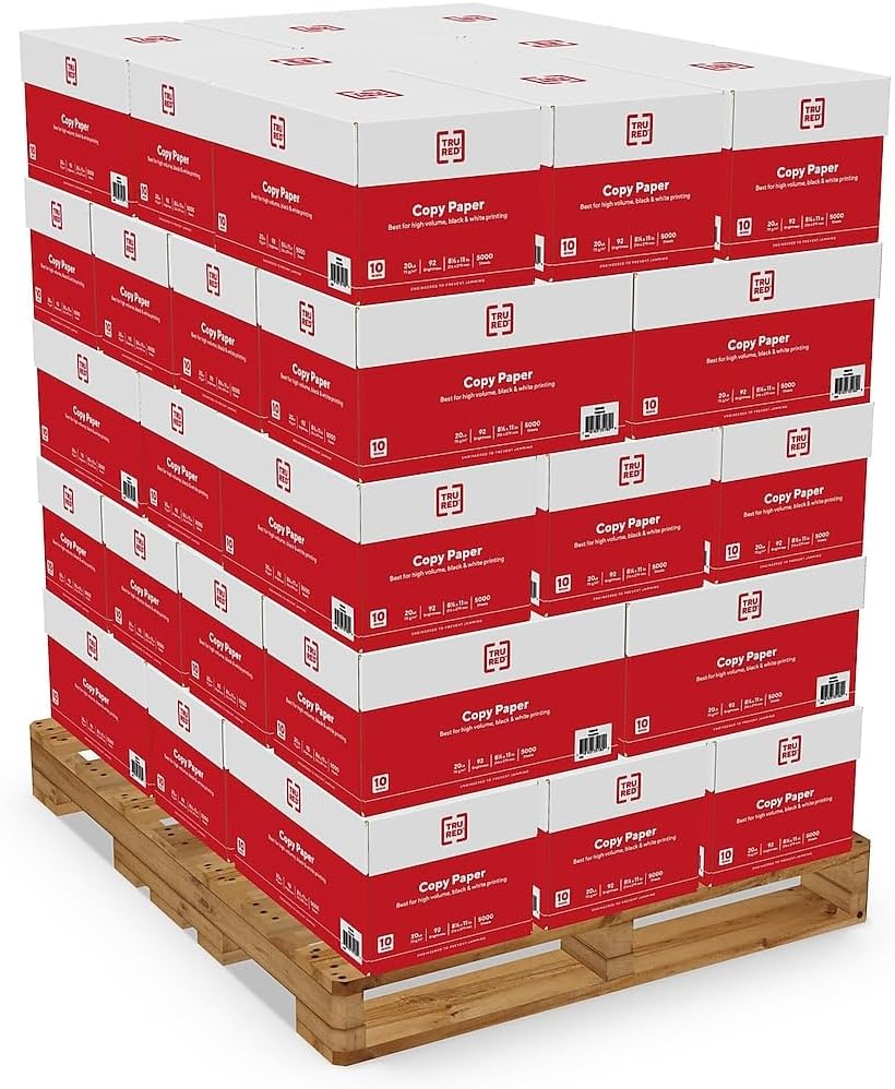 TRU RED™ Copy Paper, 8.5 x 11, 200,000 Sheets, White, 20 lbs., 92 Brightness, 400 Reams/Pallet