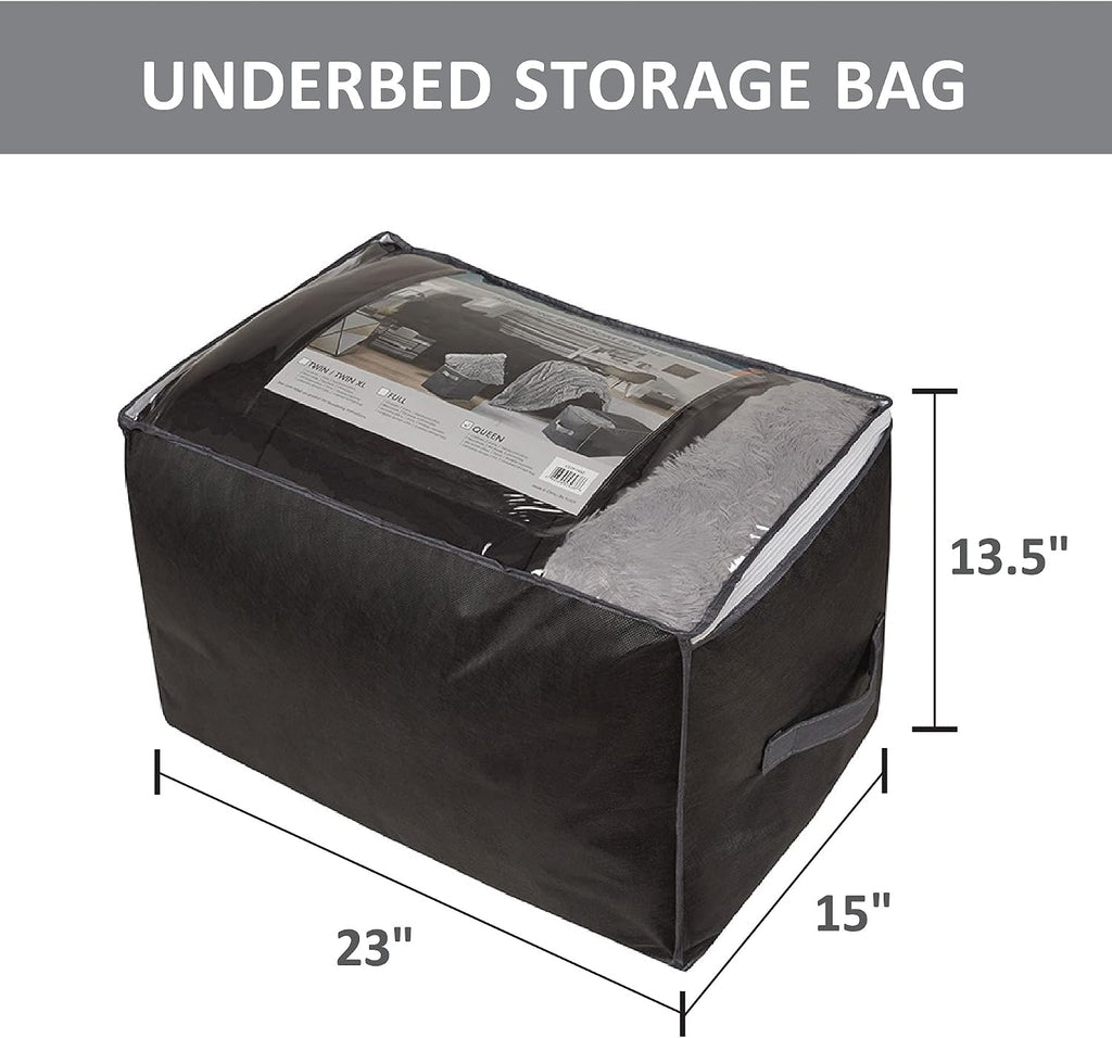 Comfort Spaces 17 Piece Bed in A Bag Comforter Set Include Sheets with 2 Side Pockets - All Season Cozy Bedding and Bedroom Organizer, College Dorm Room Essentials, Queen, Vincent, Black