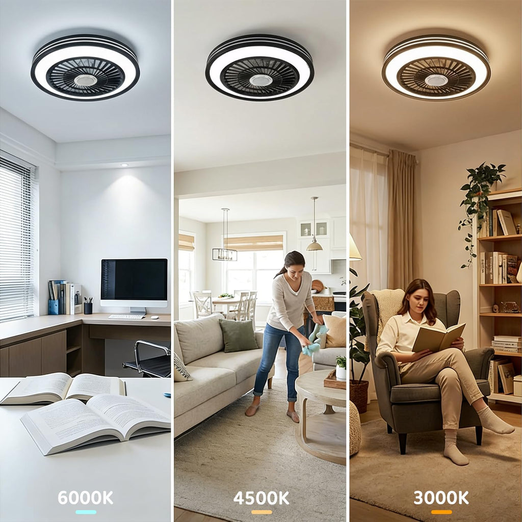 Ceiling Fan with RGB Lights and Speaker Fandelier Caged Low Profile Smart Ceiling Fan Light 2700K-6500K, Flush Mount Fan Light with Remote/APP Control for Garage Game Room Bedroom