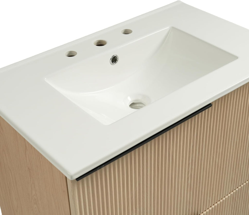 Christopher Knight Home Byron 30' Bathroom Vanity with Sink, Modern Freestanding Bathroom Sink Cabinet with Drawer, Undermount Vanity Sink Cabinet, Bathroom Storage Cabinet with Sink Combo Set,Natural