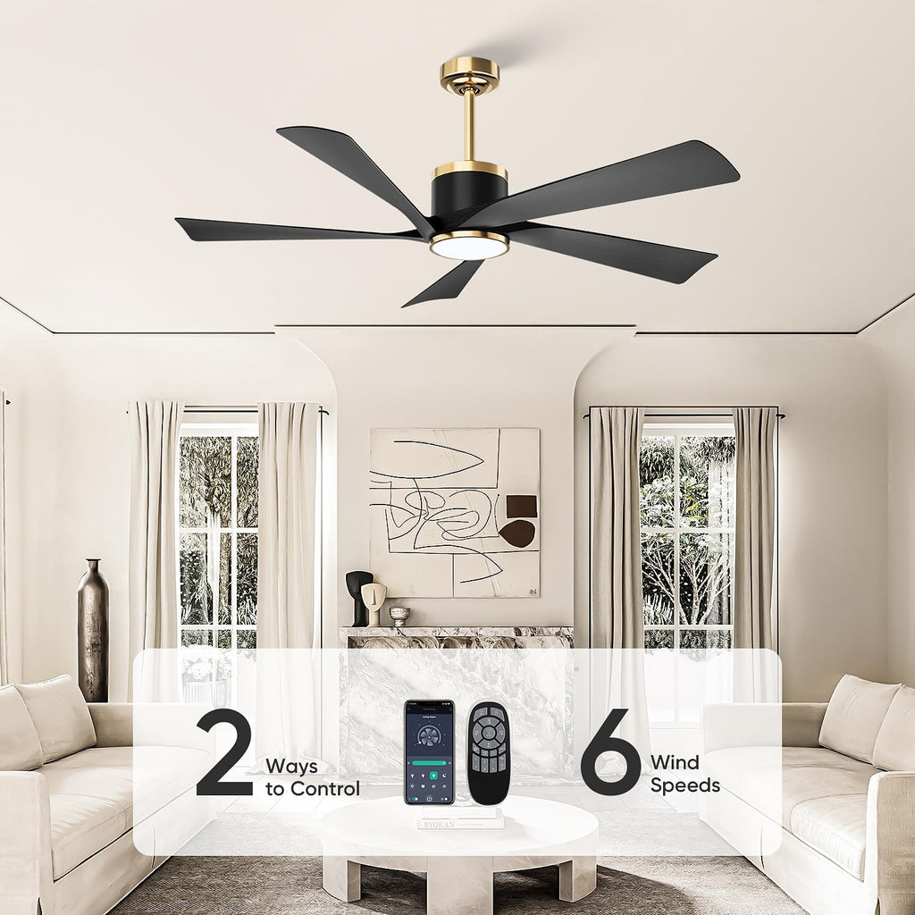 TXCSLY 52'' Ceiling Fans with Lights, Modern Ceiling Fan with Remote Control, Indoor Outdoor Ceiling Fan for Living Room, Bedroom, 5 Blade, 3 Color Temperature, Dimmable (Black & Gold)