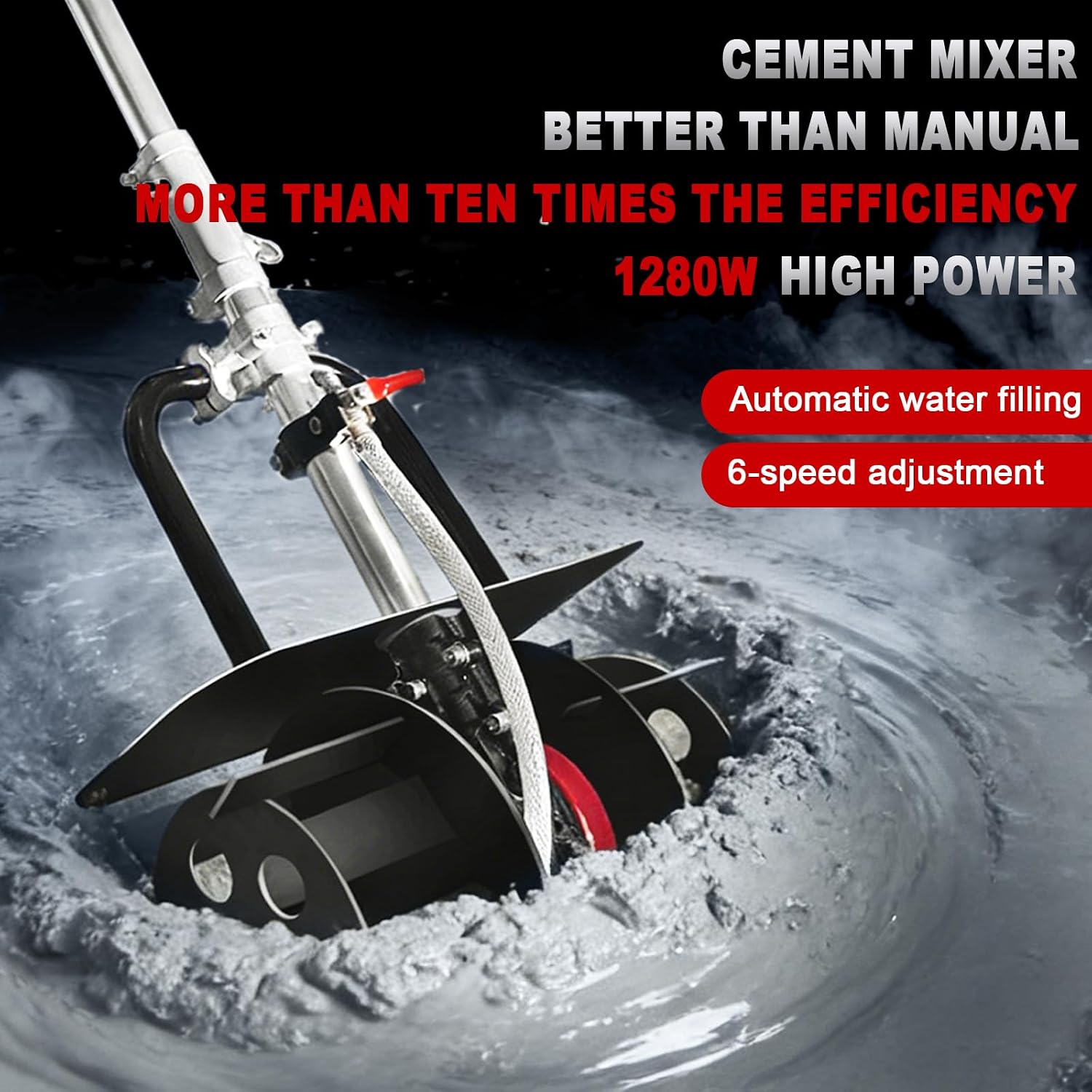 2 in 1 Electric Cement Mixer & Tiller - 1280W 6-Speed Portable Soil Cultivator with 320mm Mixing Width for Construction, Gardening, Road Repair (100-240V)