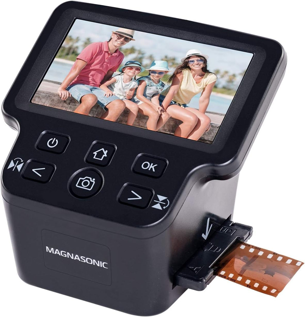 Magnasonic All-in-One 24MP Film Scanner With Large 5' Display & HDMI, Long Tray 35mm Slide Holders, Converts 35mm/126/110/Super 8 & 135/126/110 Slides Into Digital Photos, Built-in Memory