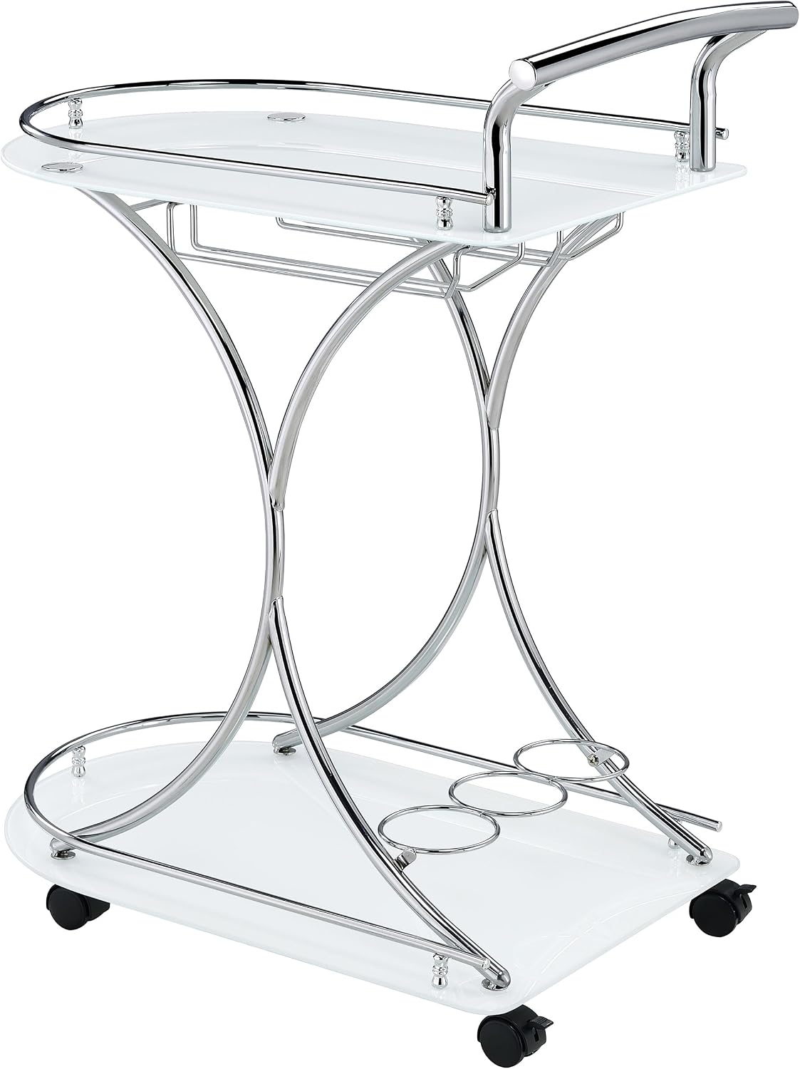 Coaster Home Furnishings Elfman 2-Tier Glass Shelf Metal Bar Cart White and Chrome 910002