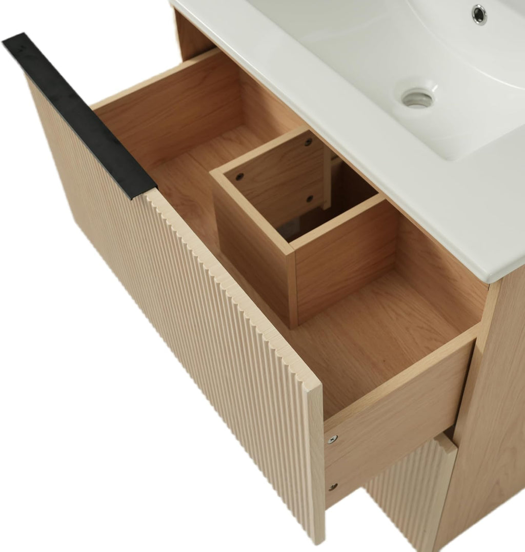 Christopher Knight Home Byron 30' Bathroom Vanity with Sink, Modern Freestanding Bathroom Sink Cabinet with Drawer, Undermount Vanity Sink Cabinet, Bathroom Storage Cabinet with Sink Combo Set,Natural