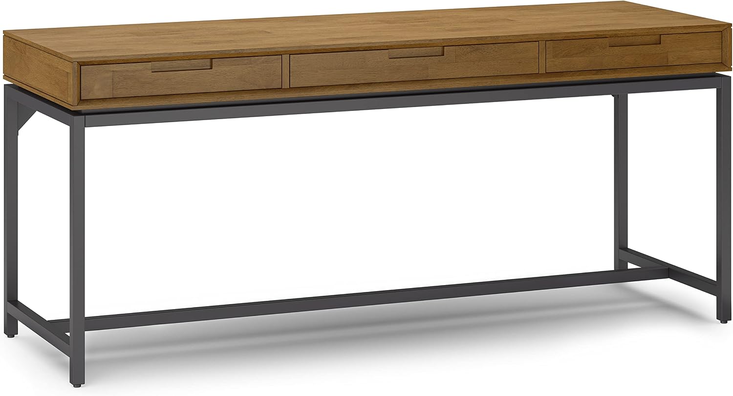 SIMPLIHOME Banting Desk - 72 Inch Wide Solid Wood and Metal Writing Desk in Medium Saddle Brown, Modern Industrial Home Office Computer Table for Study with 2 Drawers and Flip-Down Keyboard Tray