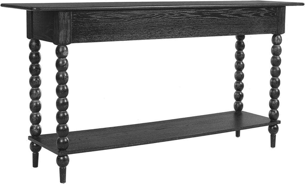 Christopher Knight Home Zeka Narrow Console Table with Storage, Wood Entryway Table with 2 Drawers and 1 Bottom Shelf, Retro Display Table with Unique Spherical Legs for Hallway, Living Room, Black