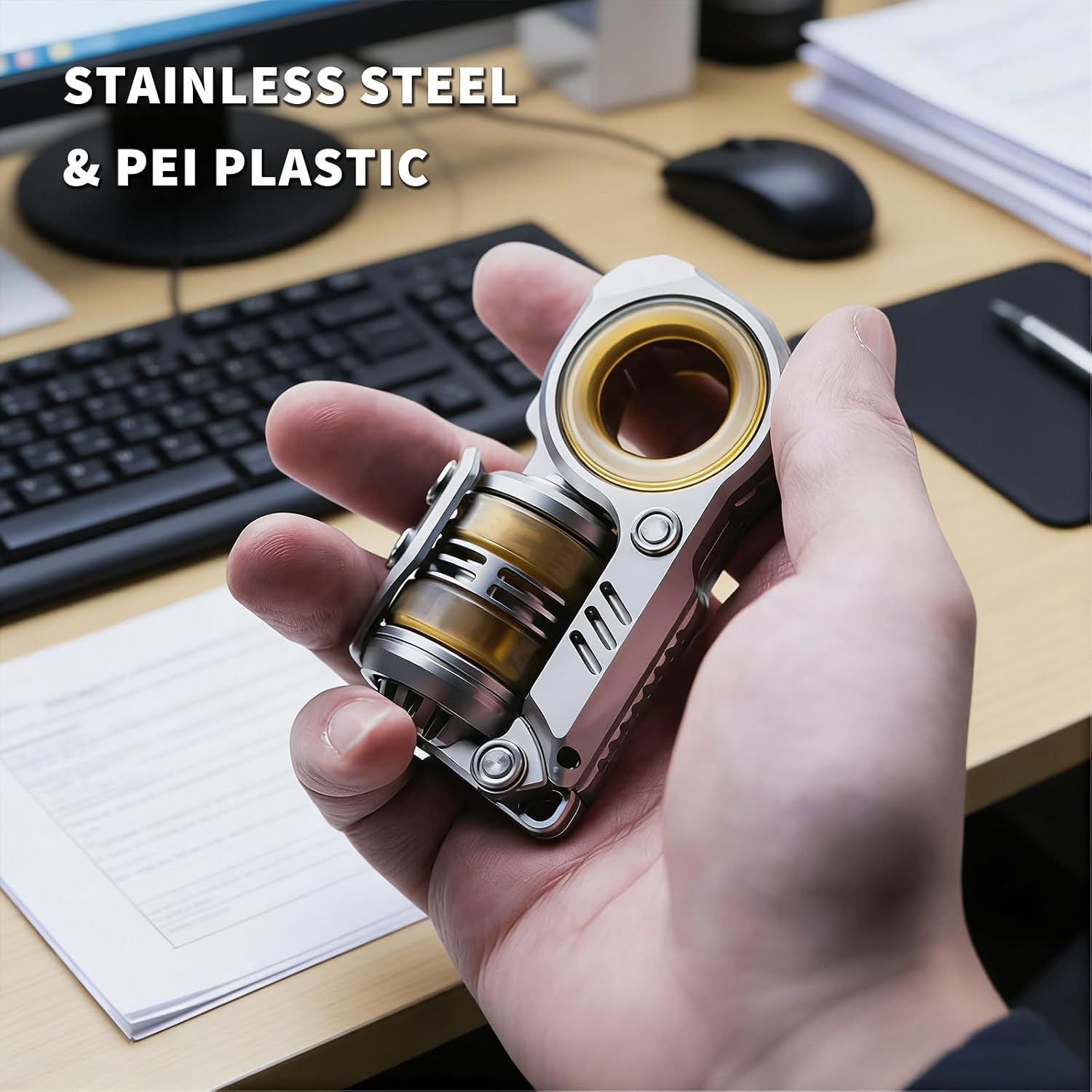 SiniaN Fidget Toy for Adults, SiniaN Fidget Slider EDC Fidget Toys, ADHD Tools Executive Desk Toy for Keep Focus & Anxiety Relief, Cool Gadgets for Men & EDC Collectors (SS+PEI)
