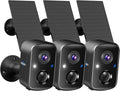 Hiseeu Security Cameras Wireless Outdoor, 3pcs Solar Powered 3K 4MP Surveillance WiFi Cameras for Home Security Outside, PIR/AI Motion Detection, Waterproof, Color Night Vision, 2-Way Audio, Black