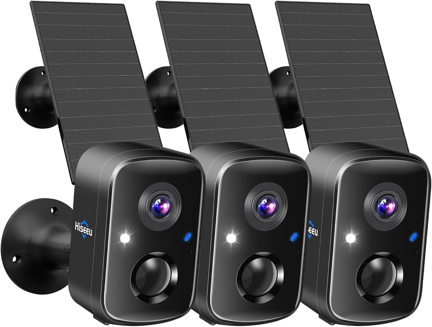 Hiseeu Security Cameras Wireless Outdoor, 3pcs Solar Powered 3K 4MP Surveillance WiFi Cameras for Home Security Outside, PIR/AI Motion Detection, Waterproof, Color Night Vision, 2-Way Audio, Black