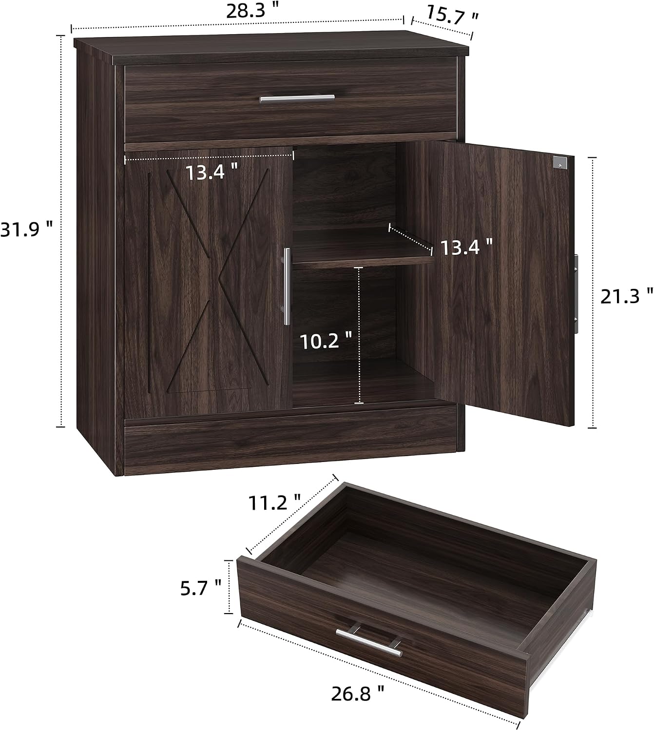 Shintenchi Farmhouse Storage Cabinets with Doors and Shelves,Kitchen Barn Door Storage Cabinet with Drawers,Coffee Bar Cabinet Buffest Sideboard for Dining Living Room,Bathroom,Entryway,Dark Brown
