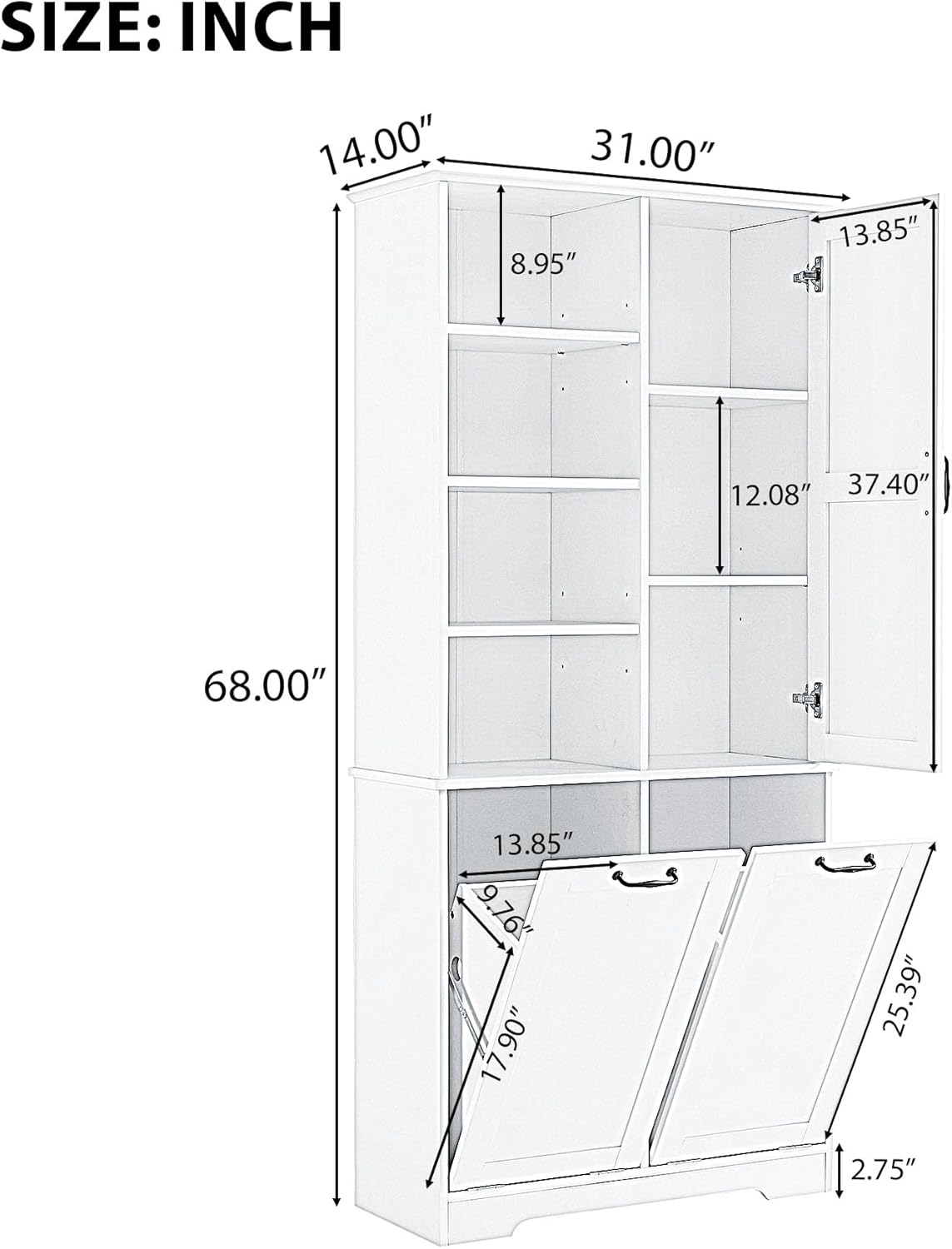Merax Cabinet with Tilt-Out Laundry Hamper Basket, Tall Bathroom Storage Organizer Linen with Open Shelf for Home, Freestanding, Black