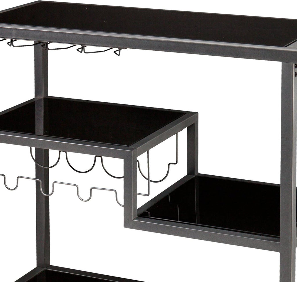 SEI Furniture - Holly & Martin Zephs Bar Cart - Grey - Iron Metal & Tempered Glass - Modern Design - Ideal for Living Rooms, Dining Rooms, Home Bars, 40' W x 16' D x 37.5' H (HZ8810)