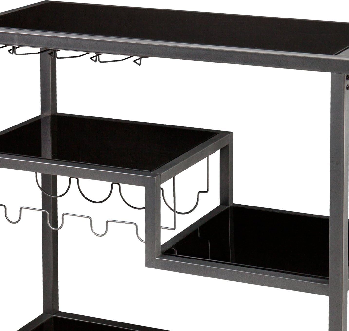 SEI Furniture - Holly & Martin Zephs Bar Cart - Grey - Iron Metal & Tempered Glass - Modern Design - Ideal for Living Rooms, Dining Rooms, Home Bars, 40' W x 16' D x 37.5' H (HZ8810)
