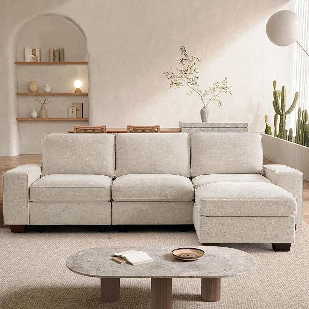 TEKAMON 100' Modular Sectional Sofa with Seats Storage, L Shaped Couch with Movable Ottoman for Living Room, Couch with Chaise, Solid Wood Frame, Spring Cushions, USB Port, Removable Covers, Beige