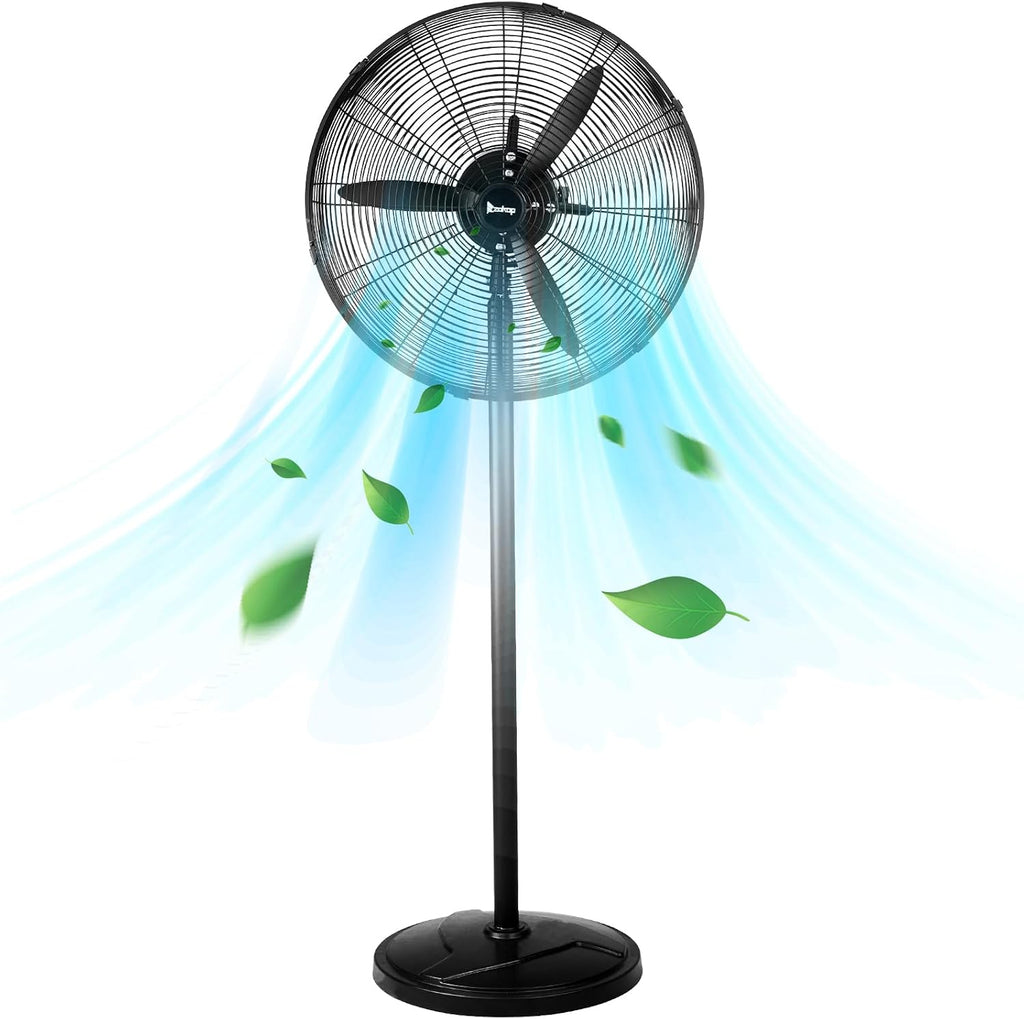 20 Inch Pedestal Fan with 5000 CFM Industrial Floor Fan for Garage, Warehouse, Workshop Oscillating Stand Up Fan 4 Speeds Adjustable Height Metal Construction for Commercial Residential Cooling Black