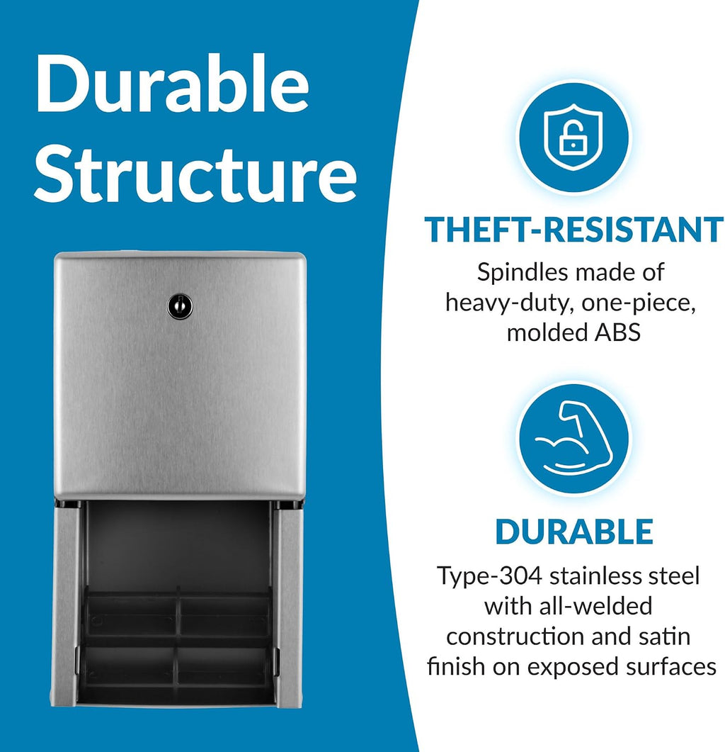 Bobrick Surface-Mounted Multi-Roll Toilet Tissue Dispenser – Satin-Finish Stainless Steel, ADA Compliant, Holds Two Standard Rolls, Theft-Resistant Heavy-Duty Spindles, ConturaSeries Design (Model B-4288)