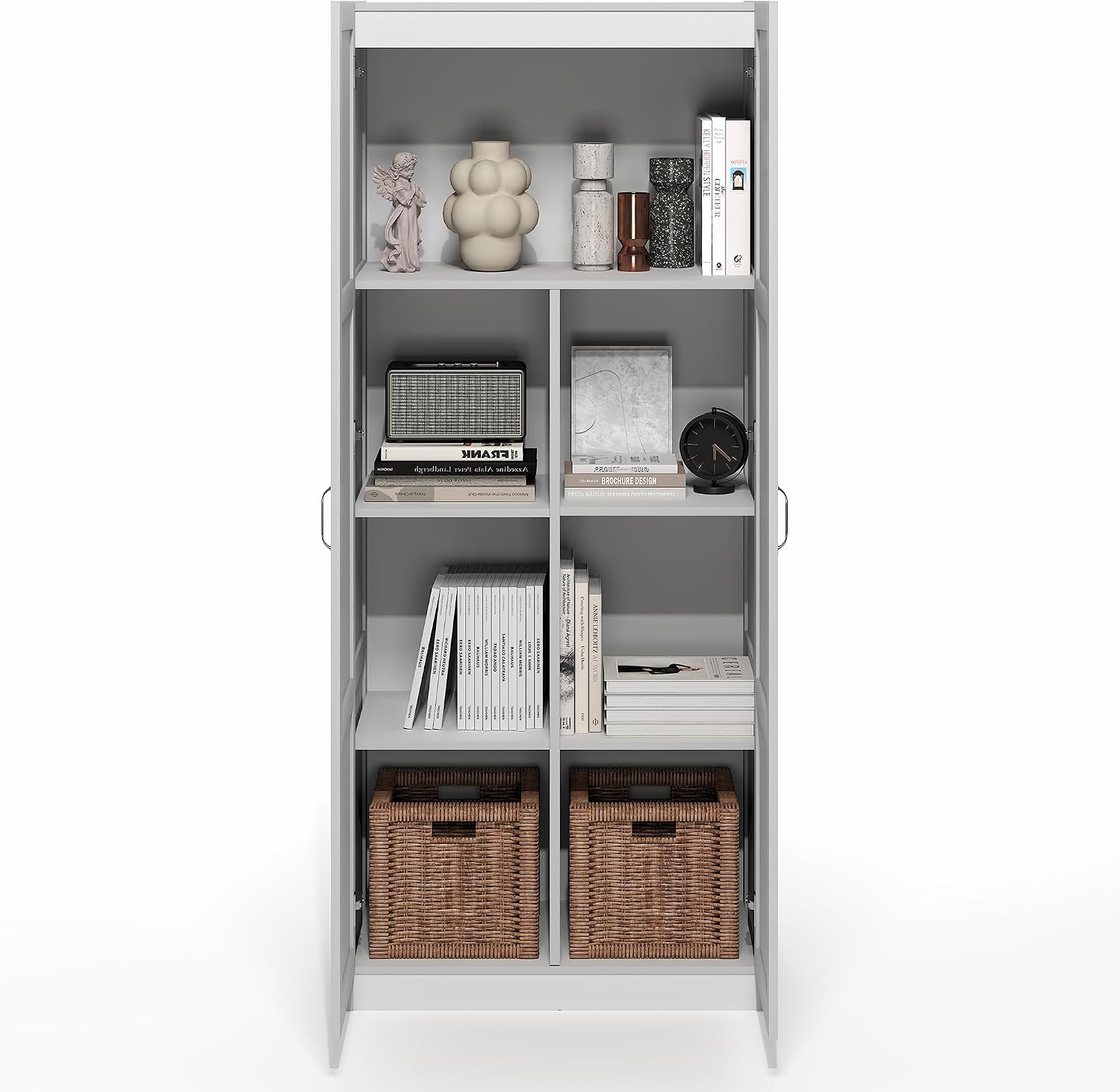Furinno Robin 4-Tier White Storage Cabinet, 30-Inch Pantry Cabinet with Adjustable Shelves & 2 Shaker-Doors, Kitchen Cabinet, Organization and Storage, for Pantry, Home Office, Plain White