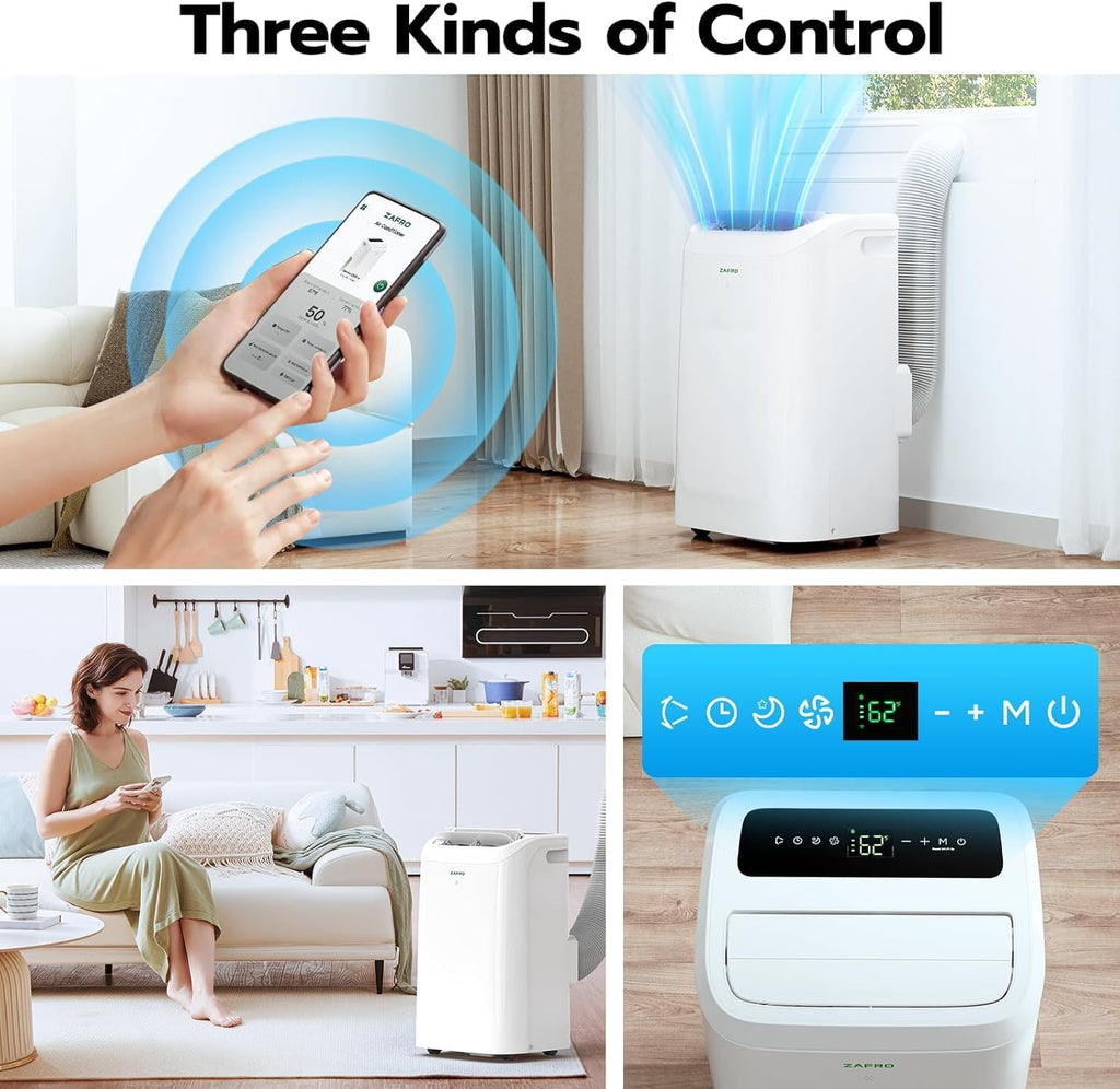 ZAFRO Portable Air Conditioners-14,000 BTU (10,000 BTU SACC) Smart AC Ultra-Quiet(46dB),Voice/APP/Remote,24H Timer with Fan & Dehumidifier, Easy Installation Portable AC for Bedroom, Living Room