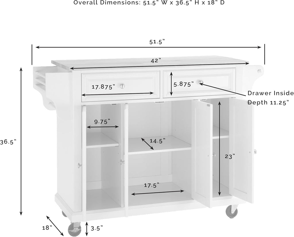 Crosley Furniture Full Size Stainless Steel Rolling Kitchen Island Storage Cart, Microwave Stand, Spice Rack, White